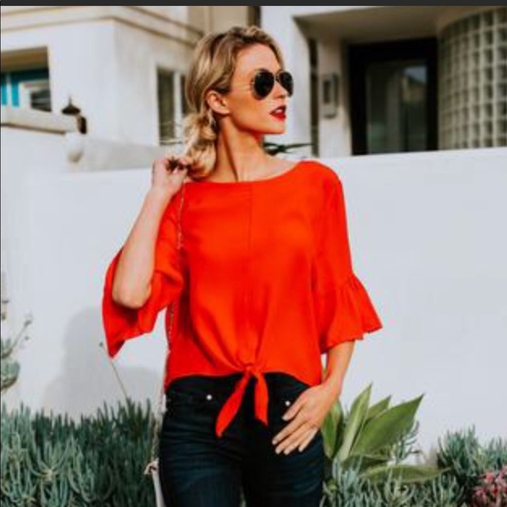 Newbury Kustom Tie Ruffle Sleeve Top